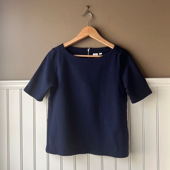 GAP Navy Blue Boatneck Zip Back Blouse Top Size xs - Picture 10 of 10